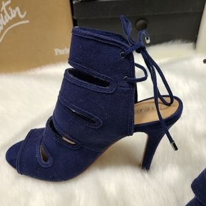 LIEN.DO Navy Blue Peep-toe Heels
